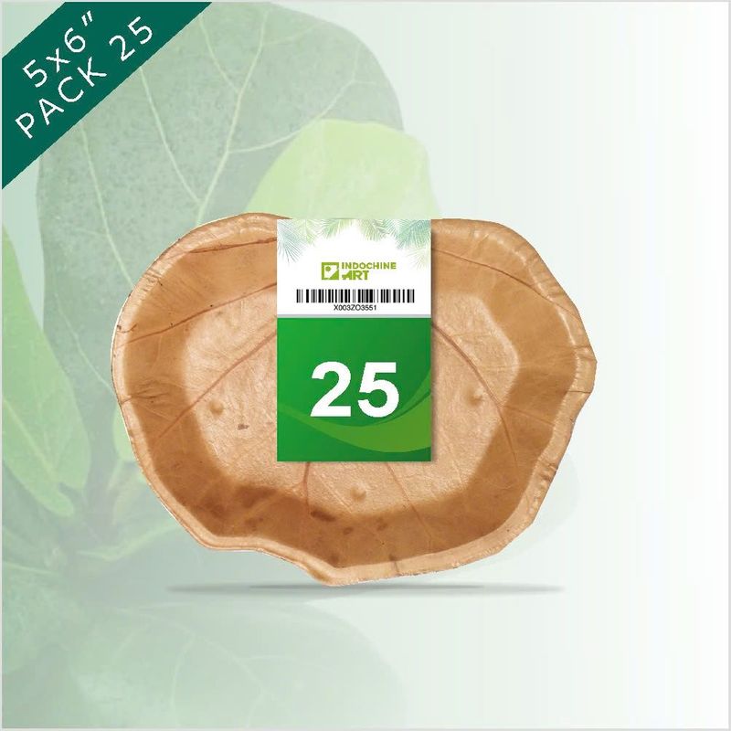 Indochine Art Leaf PLate Made From Seagrape Leaf | Pack 25 | Premium Disposable Plates | Eco Friendly, Compostable & Biodegradable | Best For Birthday Party, Wedding